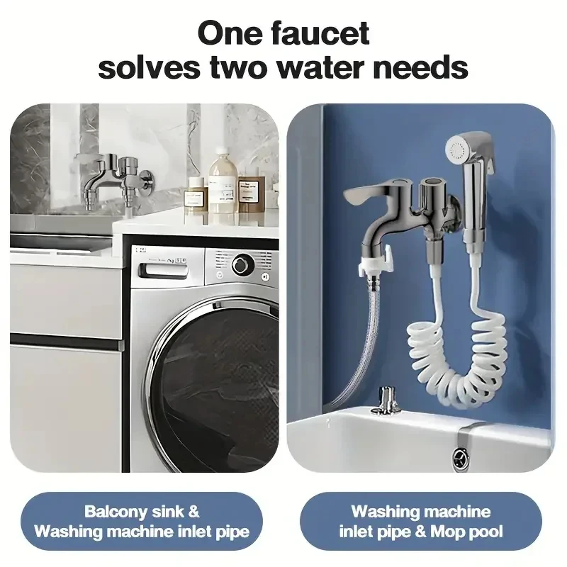 Edelstahl-Wasserhahn, doppelter Auslass, Dual-Control-Wasserhahn, eins in zwei, Out-Wasserhahn, 1/2 Zoll Bidet-Wasserhähne, Badezimmer-Zubehör