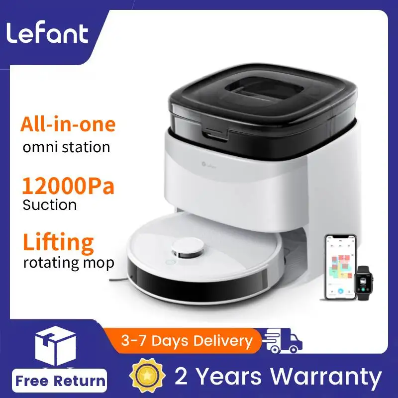 LEFANT Robot Vacuum Cleaner with Mapping, 12000Pa Suction, Emptying Station, Automatic Washing and Drying, DTOF Laser