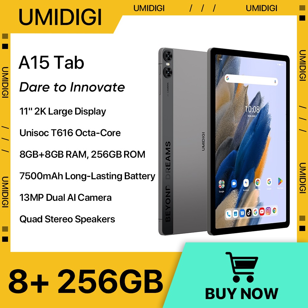 UMIDIGI-A15 Tab Tablet Inteligente, Android 13, Unisoc T616, 8GB de RAM, 256GB ROM, 11 "2K HD + Display, 7500mAh, Mega Bateria, Câmera 13MP