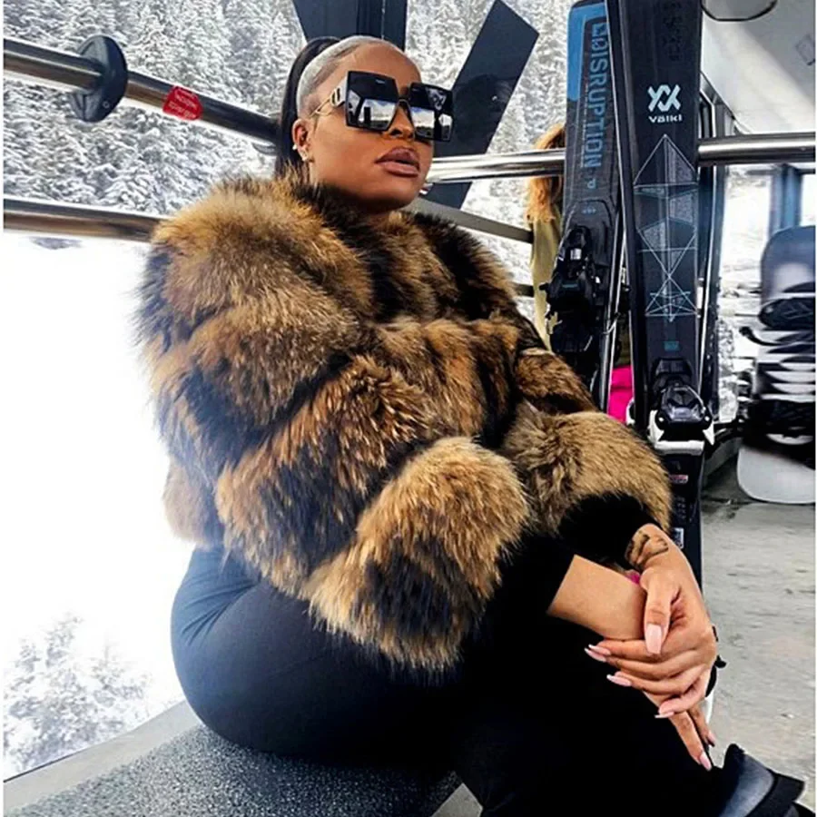 MAOMAOKONG Super gorąca zimowa damska luksusowa gruba kurtka z prawdziwego futra szopa Naturalna kurtka z futra lisa Plus Size Kurtki futrzane Kamizelka damska