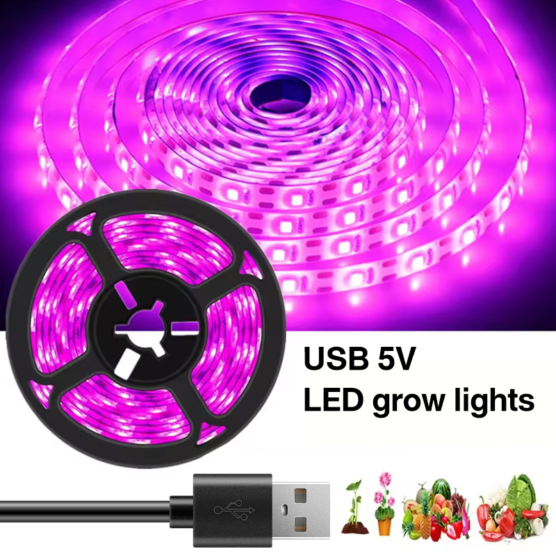 USB-voeding volledig spectrum paarse plantenlamp riem planten bloemen en groenten bevorderen groei, draagbaar en eenvoudig te installeren
