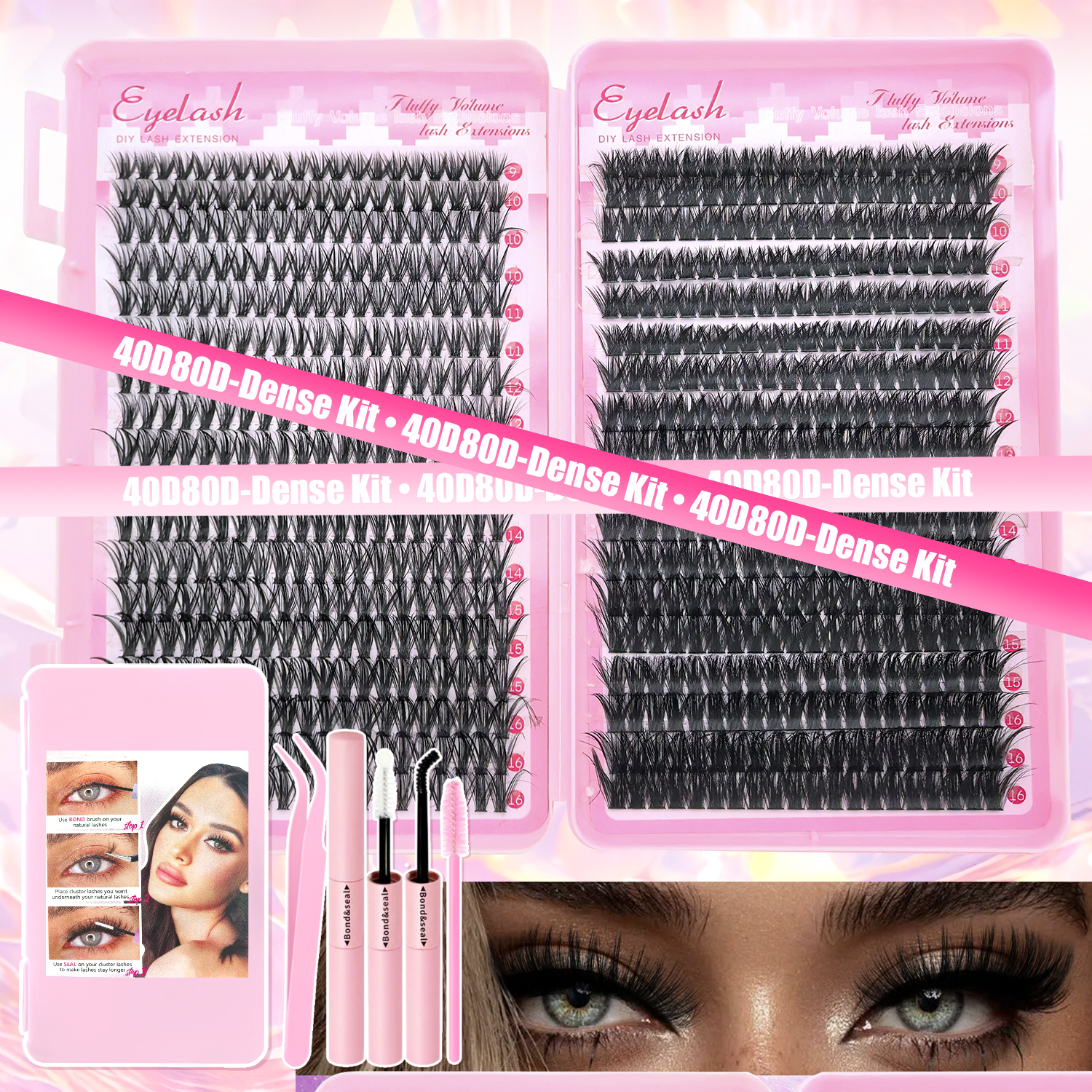 DIY Lash Extension Kit Clusters Individual Eyelashes Kit 9-16mm with Bond and Seal Wispy Natural Mange Lashes