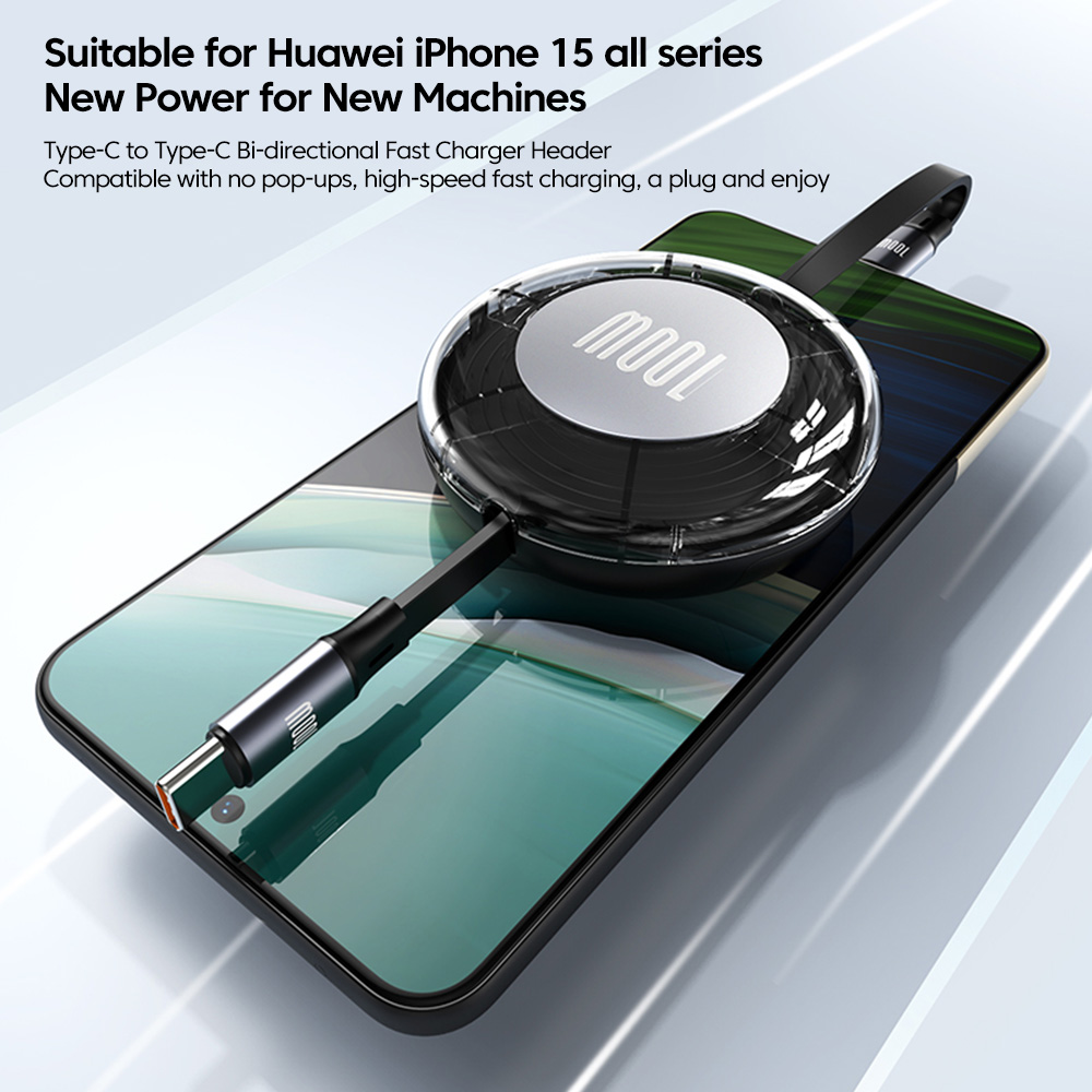 Cable retráctil PD 100W USB tipo C a tipo C Cable de carga rápida USB C a USB C para iphone 15 Huawei Tablet Laptop