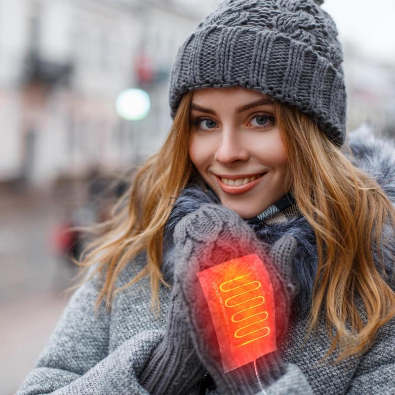 Luvas elétricas aquecidas USB, aquecedor portátil, pano de fibra de carbono, almofada para trabalhar, saída, viagem, 5V, 1 par