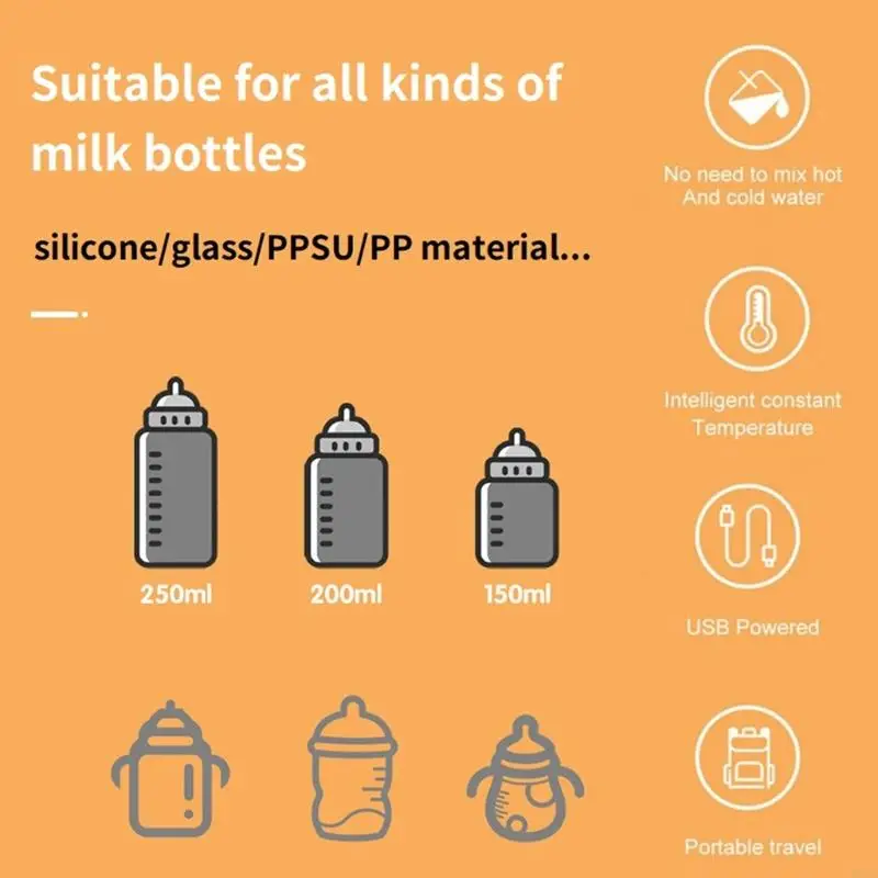 D84E Botella portátil Calentador infantil USB Freeding Bottle Cubierta tibia Cubierta para agua leche Accesorios