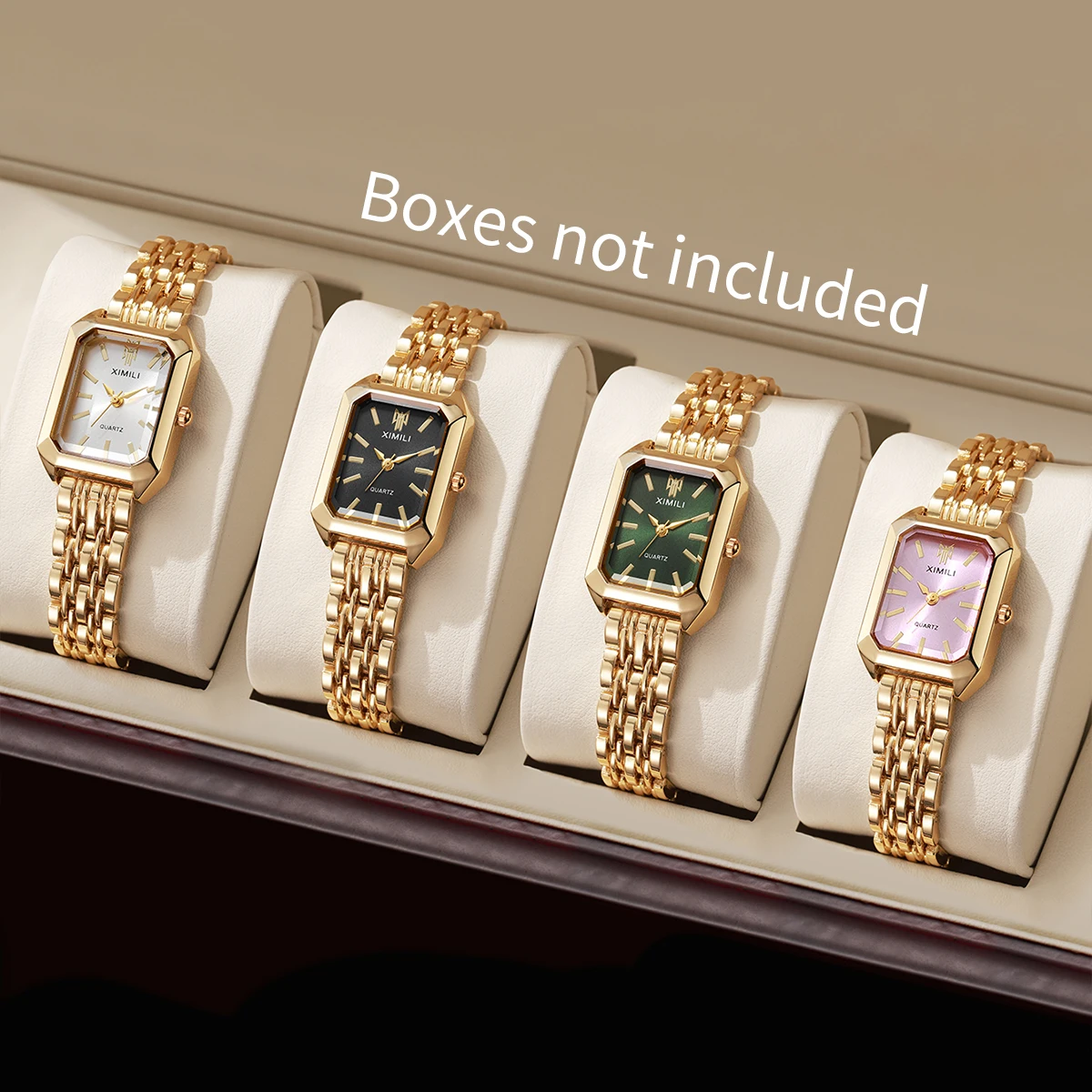 1/2/4 Uds. Relojes de lujo para Mujer, Reloj de cuarzo rectangular a la moda para Mujer, relojes de pulsera con banda de acero inoxidable, Reloj para Mujer (sin caja)