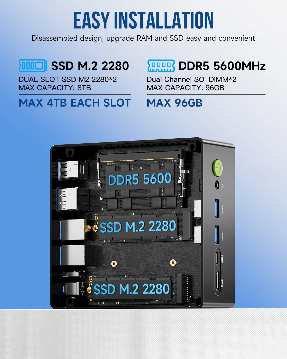 GMKtec K8 Plus Ryzen7 8845HS Mini PC Windows 11 Pro DDR5 32GB 5600MHz PCIe4.0 1TB NVMe SSD Wifi 6 BT5.2 Desktop Gaming Computer