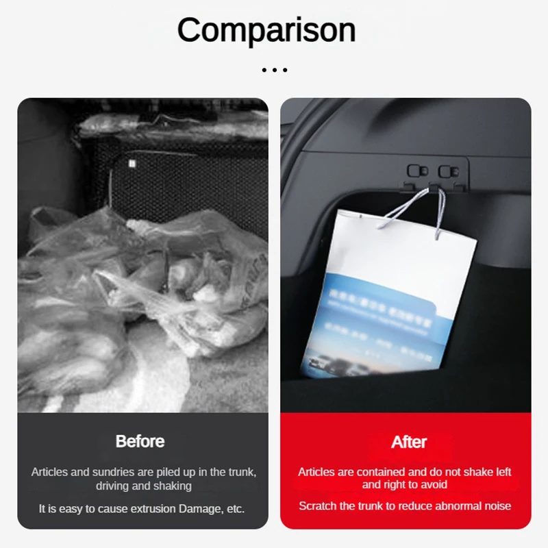 for Tesla Model Y HW4.0 2024 Accessories Rear Trunk Hook Seat Button Cargo Grocery Shopping Bag Holder Umbrella Hanger Storage