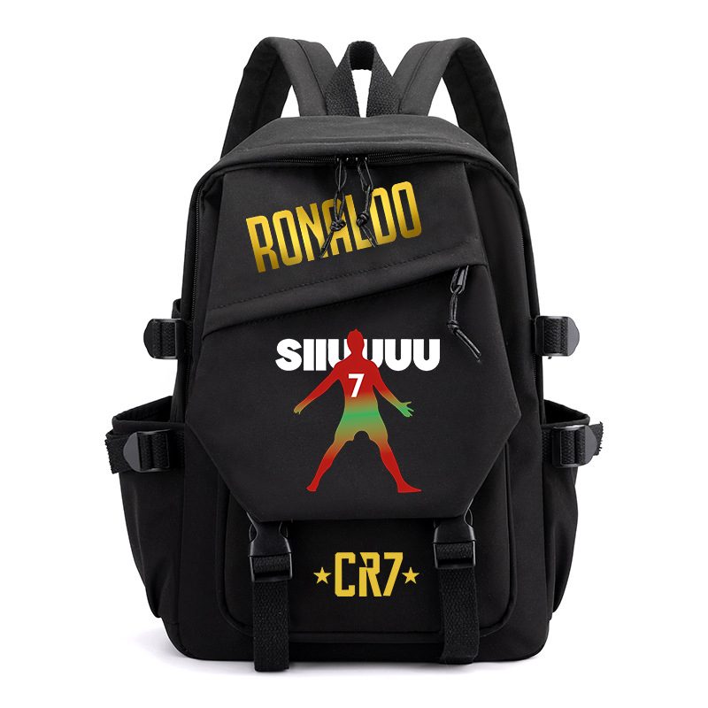 Ronaldo printed student schoolbag black backpack children's bag suitable for girls