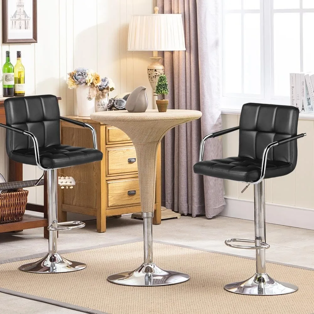 Bart Stools Set of 4, PU Leather Adjustable Barstools with Armrest, Counter Height Stool Chairs with Thickened Seat Cushion for