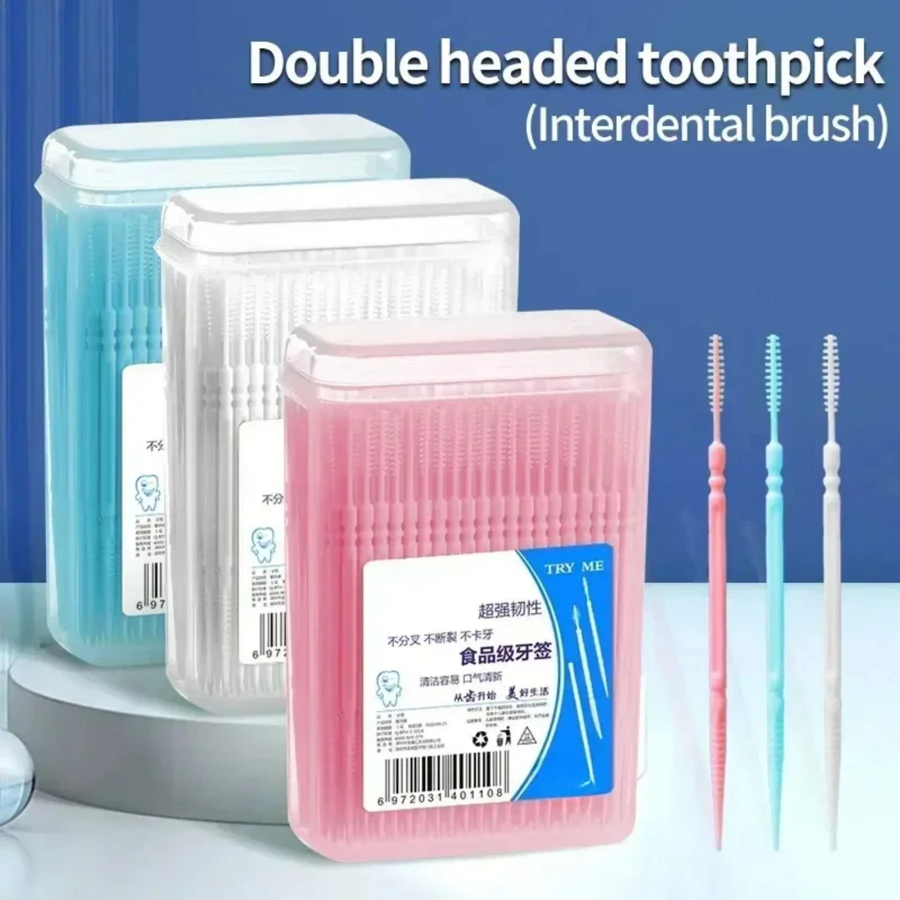 Palillos de dientes ultrafinos portátiles, caja familiar desechable, palitos de fruta creativos personalizados de alta gama de doble cabezal