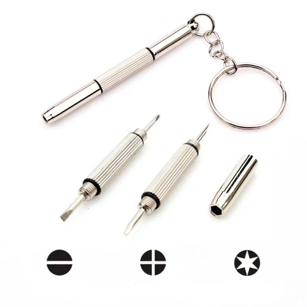 Cacciavite per occhiali in acciaio Cacciavite per occhiali Kit di riparazione per orologi con portachiavi Utensili manuali portatili Strumenti per cacciaviti di precisione