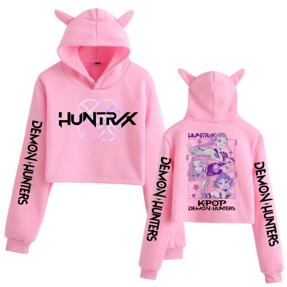 Kpop Demon Hunters Crop Tops Katzenohren Sweatshirt Langarm Mädchen Damen Mode Hoodies