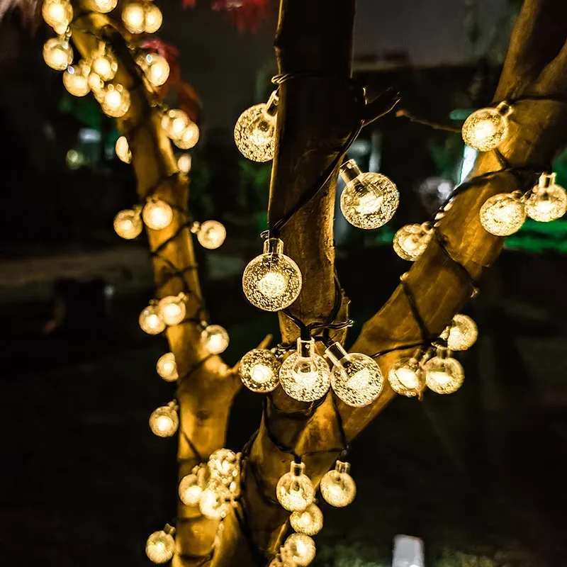 Lámpara de bolas de burbujas solares, cadena de luces para exteriores, gotas de agua, orbe impermeable para exteriores, luces de Navidad, Patio, fiesta navideña