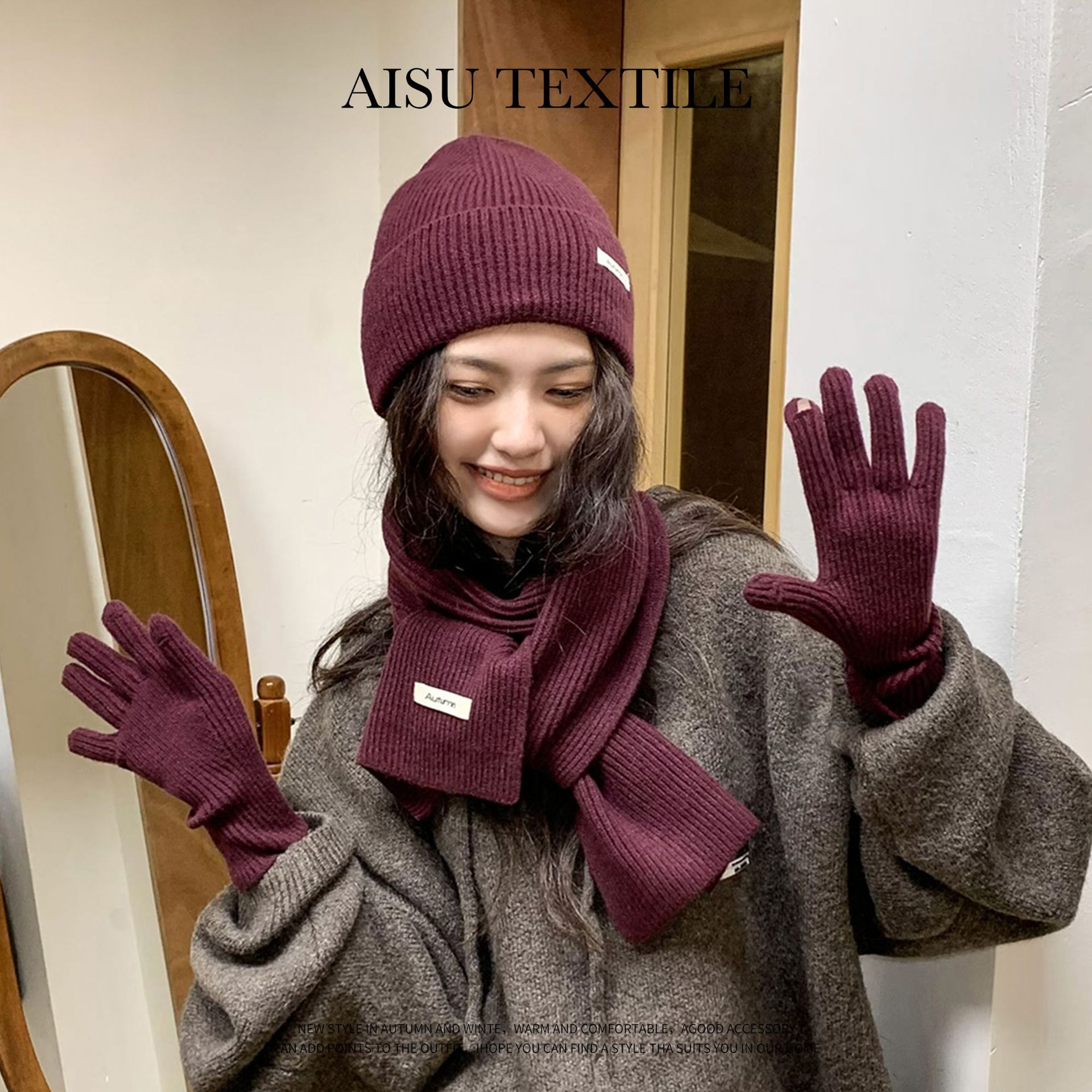 Conjunto de gorro y guantes de punto cálido para mujer, bufanda de cuello largo, gorros de Calavera, regalos de Navidad para niñas jóvenes, 12 colores, Invierno