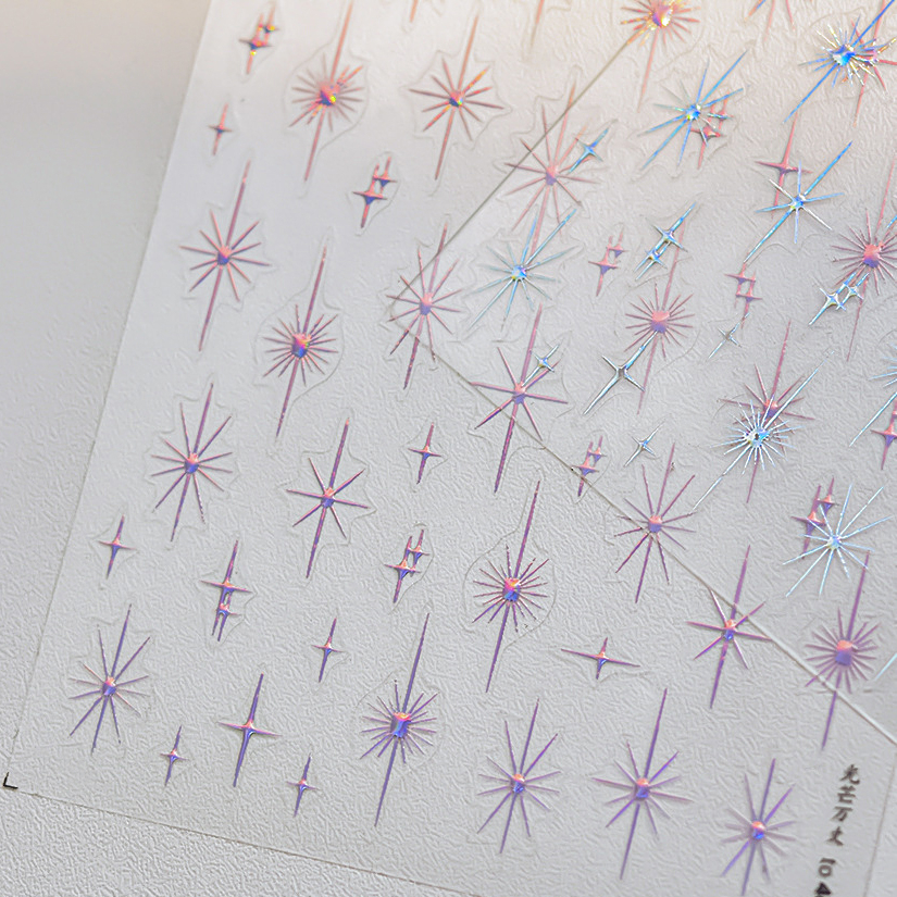 Gold Silver Star Laser Pink Colorful Glitter Starlight Sparkle Rhinestones Relief Nail Art Decorations Stickers Manicure Decals