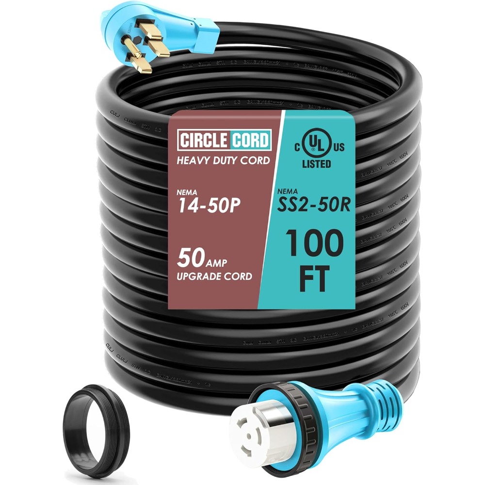 UL Listed 50 Amp 100 Feet RV/Generator Cord with Locking Connector Twist Locking Female for RV Camper and Generator to House
