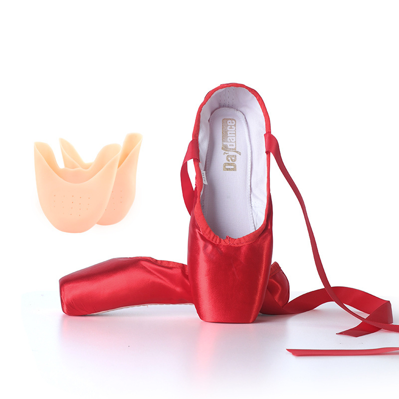 Sapatos de dança profissional com fitas, tênis de lona acetinada para mulheres e adultos, sapatos Pointe