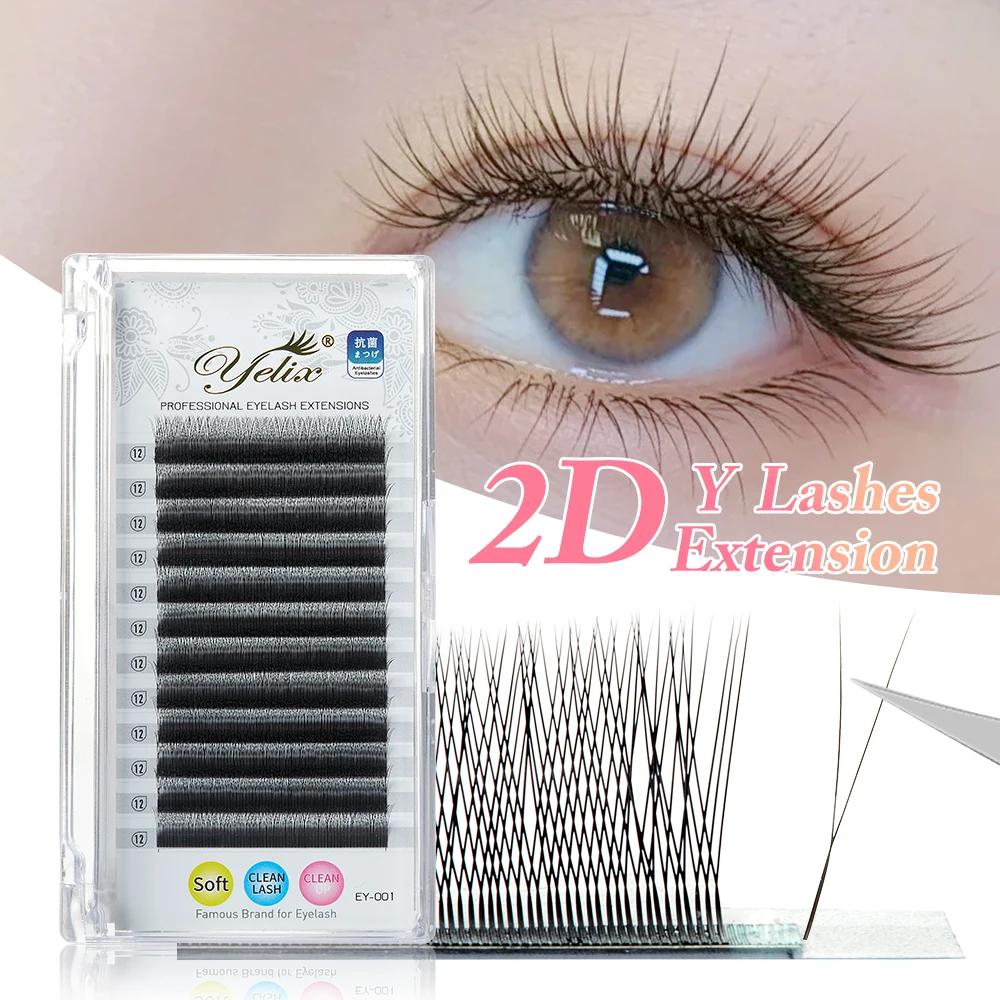 Yelix 2D volumen pestañas 0.10D 8-12mm punta única 2D Y extensiones de pestañas extensión de pestañas profesional ventiladores prefabricados ligeros