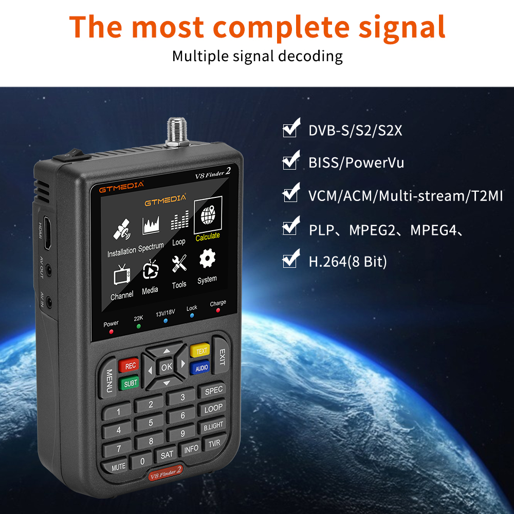 GTMEDIA V8 Finder2 détecteur de Satellite numérique FTA DVB-S/ S2/ S2X détecteur de Signal récepteur écran LCD pour régler le plat de télévision par Sat