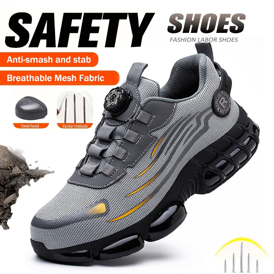 Zapatos de seguridad protectores con punta de acero indestructibles, zapatos de trabajo antideslizantes y resistentes a la abrasión, zapatillas cómodas y resistentes para hombres ﻿