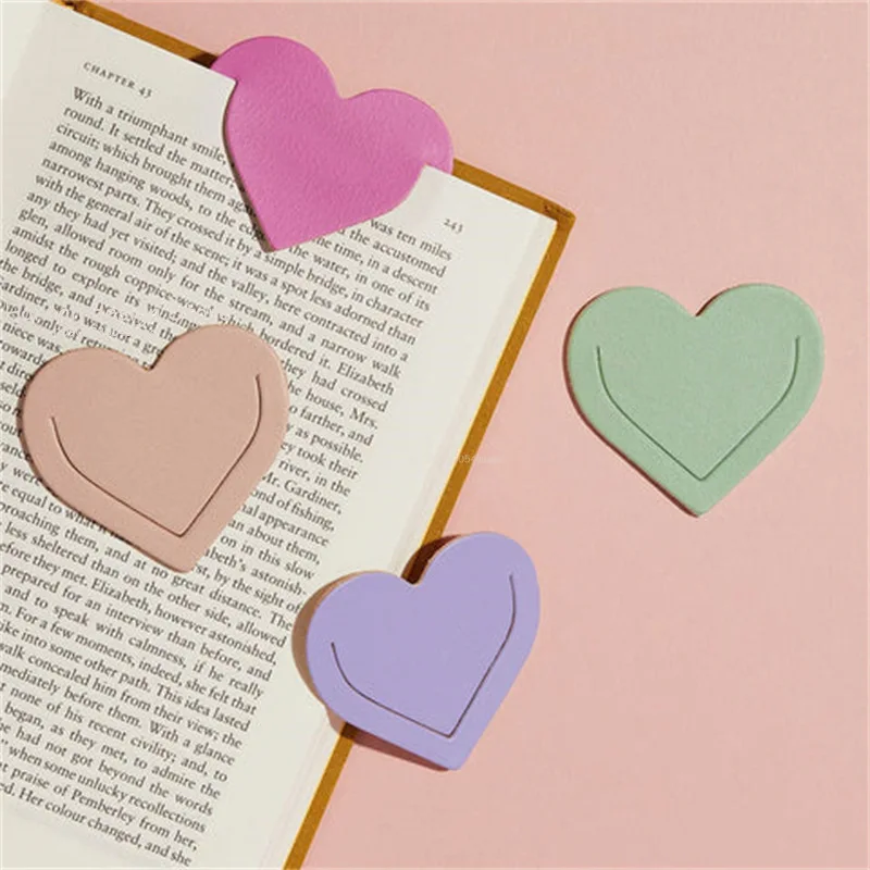 Heart Shaped PU Leather Bookmark Colorful Double Sided Tablet Gift for Book Lovers Readers and Diary Lovers