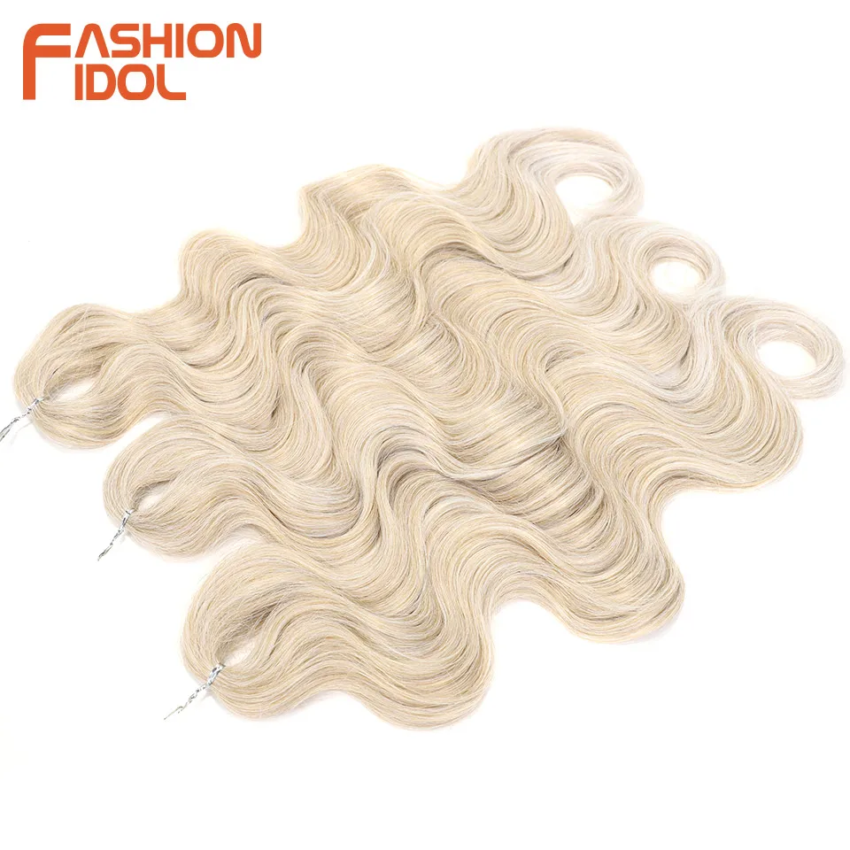 แฟชั่น IDOL Soft Body Wave ผมโครเชต์ 24 นิ้ว 3 ชิ้นผมสังเคราะห์ Braids ผมหางม้าผมปลอมหยัก Ombre ผมสีบลอนด์