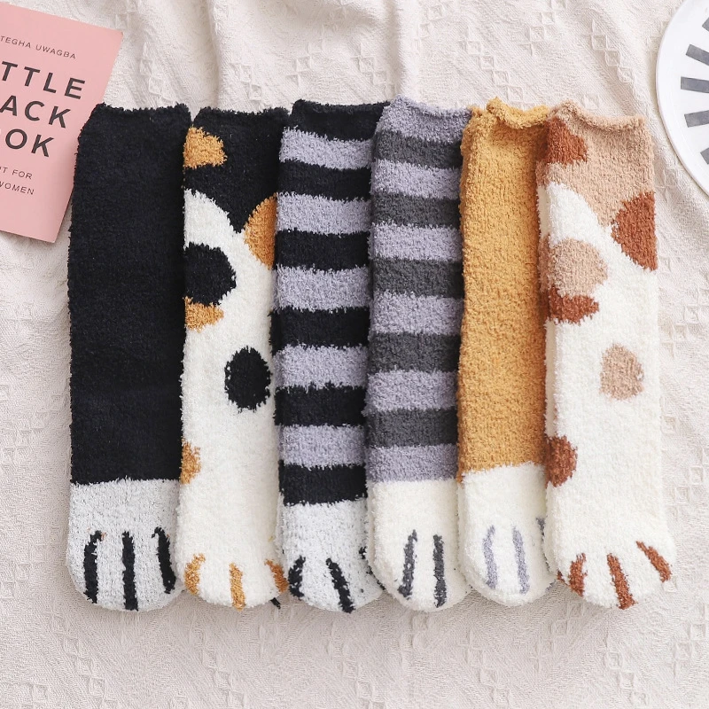 Calcetines 3d a rayas con forma de pata de gato para mujer, medias gruesas divertidas Kawaii con dedos de animales de dibujos animados para niñas, medias con punta de cebra/tigre/gato