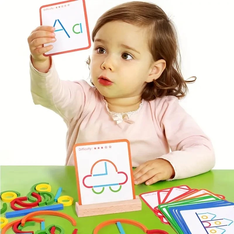 Bastoni e anelli creativi in legno Puzzle Gioco di intelligenza Montessori Giocattoli educativi precoci Blocchi di costruzione assemblati Regali fai da te