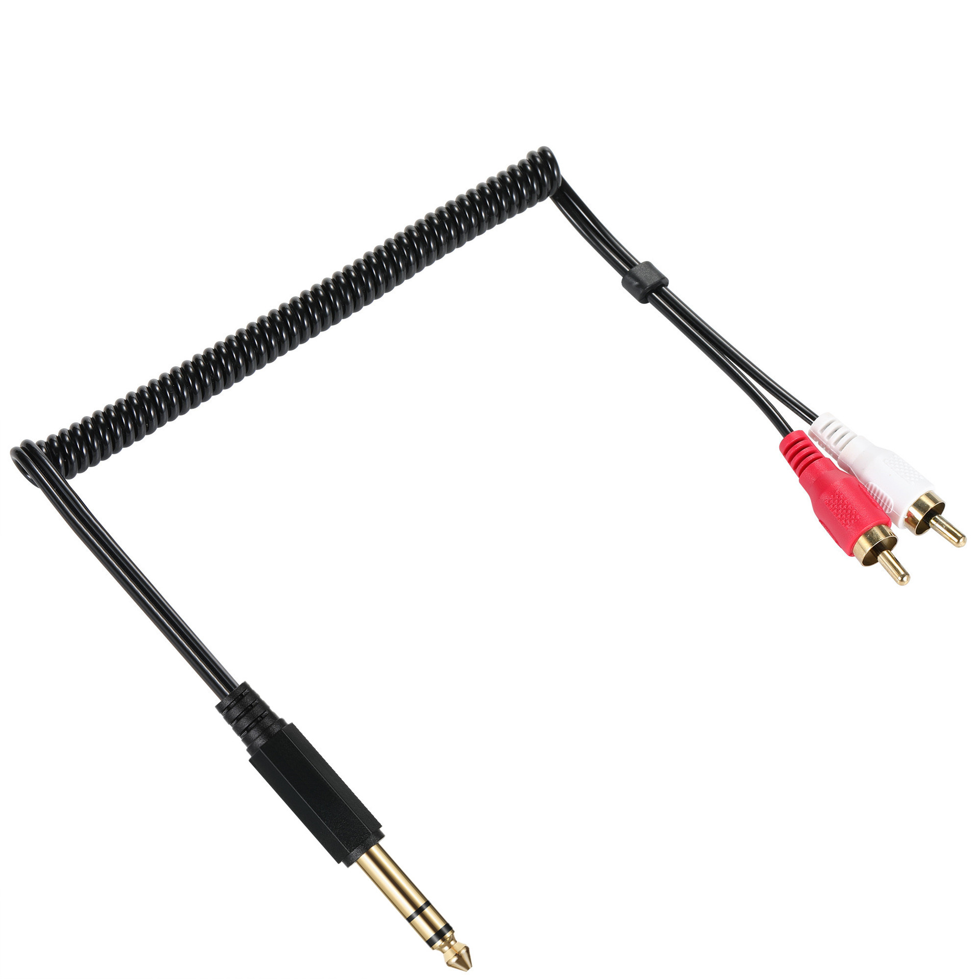 Kabel gulung 1/4 inci TRS ke kabel Audio RCA ganda, kabel pemisah Y Audio Stereo RCA lapis emas 6.35mm 1/4 inci TRS ke 2 RCA