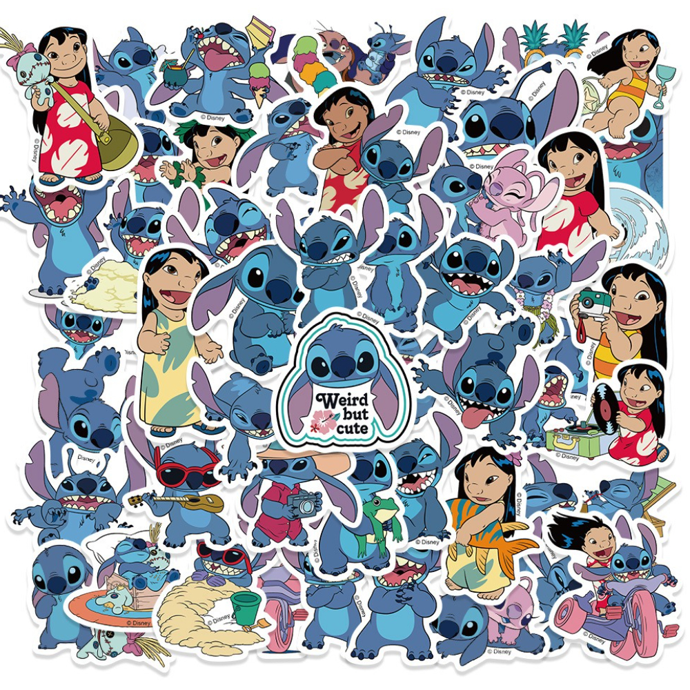 51 個かわいい漫画リロ & スティッチステッカーアニメデカールスケートボードラップトップギターかわいい漫画映画ステッカーパック子供のおもちゃ