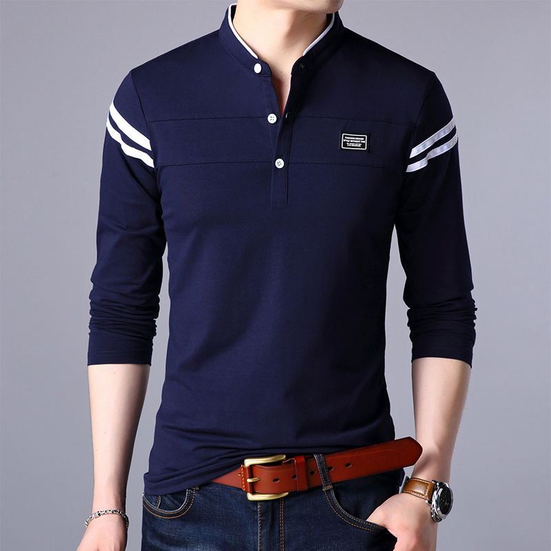 แฟชั่นผู้ชายฤดูร้อนเสื้อโปโลแขนยาวลําลองผ้าฝ้ายBreathable Top Stand Upคอยาวแขนยาวเกาหลีเสื้อสบาย