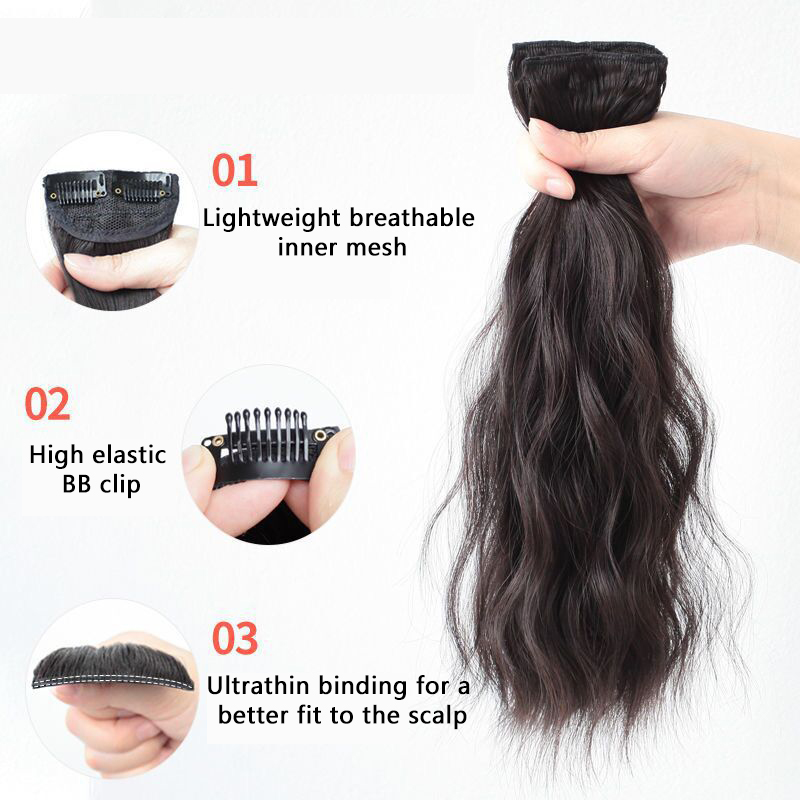 Pelo sintético rizado para mujer, Mini almohadilla para el pelo de 25cm, extensión de cabello Natural negro y marrón, Clips en peluca