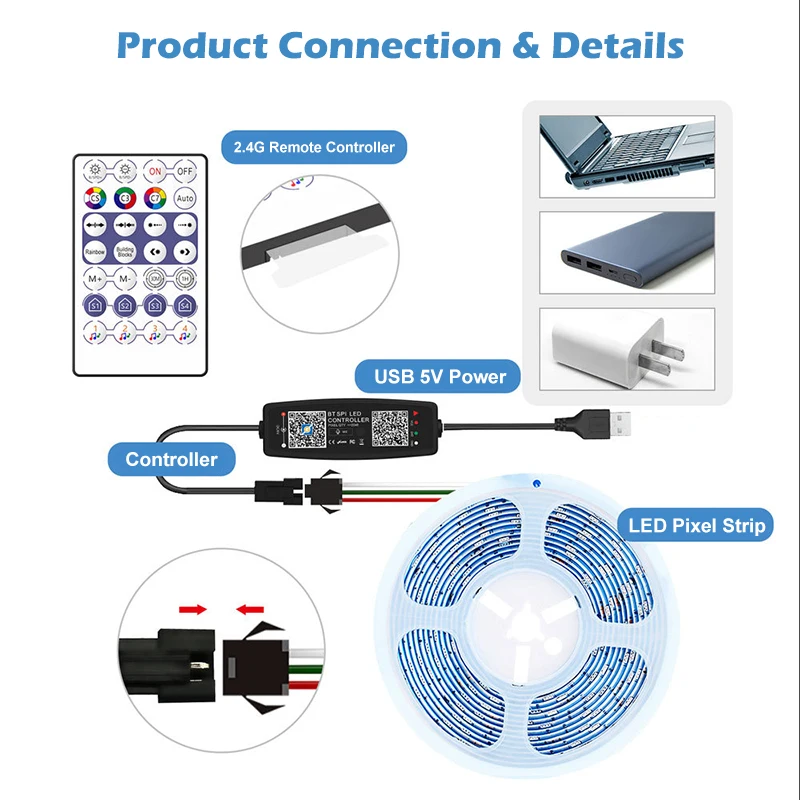 WS2812B Controller Bluetooth Musica APP Controllo per Pixel LED Strip Light SK6812 WS2811 WS2812 Luci a nastro USB 5V Telecomando