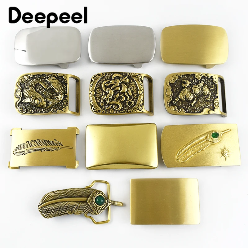 1 peça deepeel 39/40mm fivelas de cinto de latão puro de aço inoxidável para cintos masculinos 37-38mm cintos de couro diy acessórios de hardware artesanal