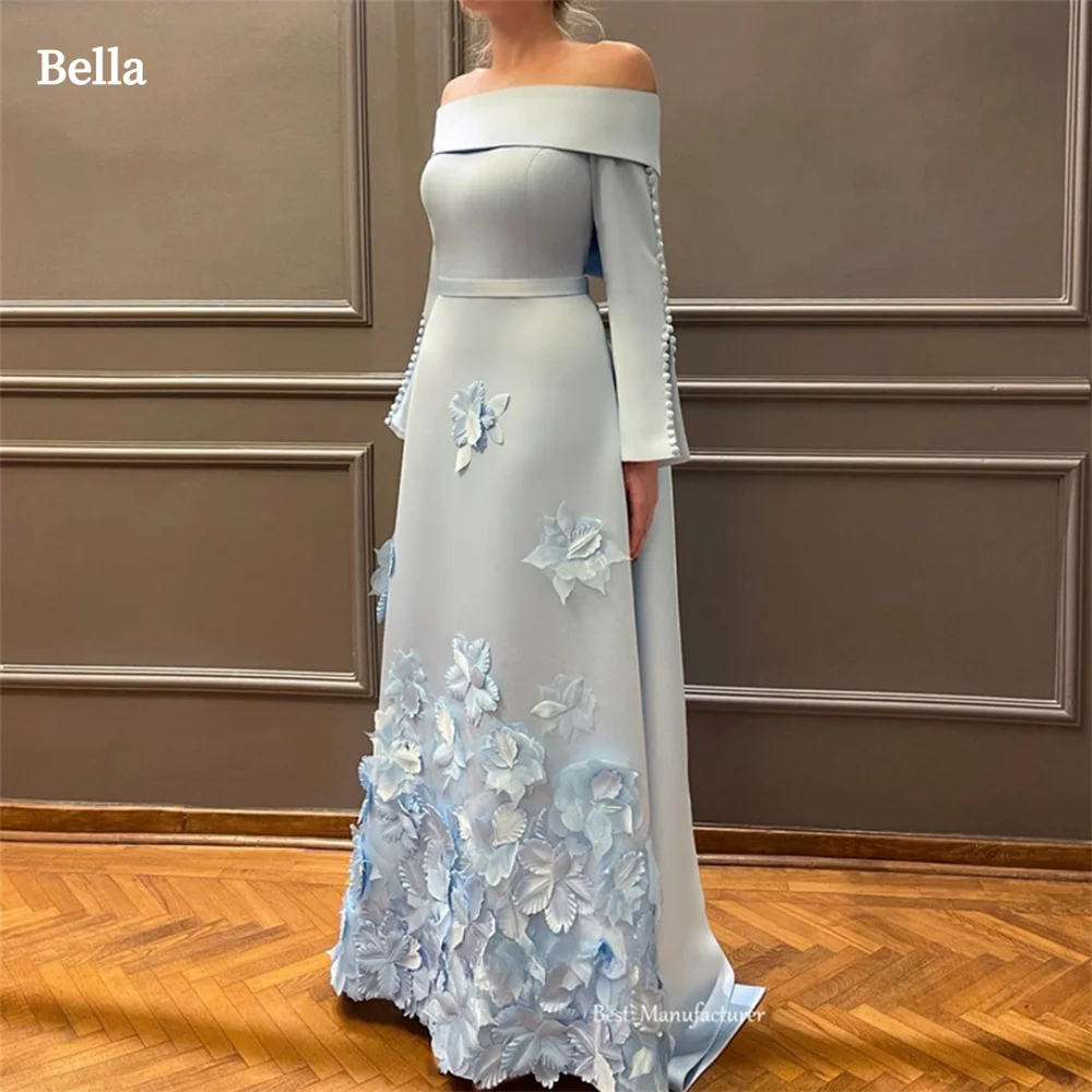 Женское вечернее Платье Bella Philosophy, красное атласное платье с открытыми плечами, с длинными рукавами и цветочной аппликацией, для свадьбы, 2019