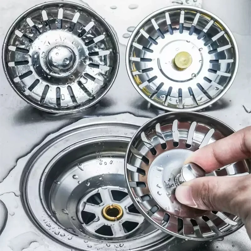 Pia da cozinha filtro de esgoto bacia dreno rolha de aço inoxidável pia resíduos plug filtro anti-entupimento dreno de chão acessórios de cozinha