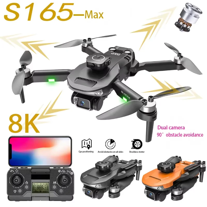 S165 max drone 8k câmera dupla fotografia aérea drone sem escova inteligente evitar obstáculos controle remoto aeronave presente brinquedo
