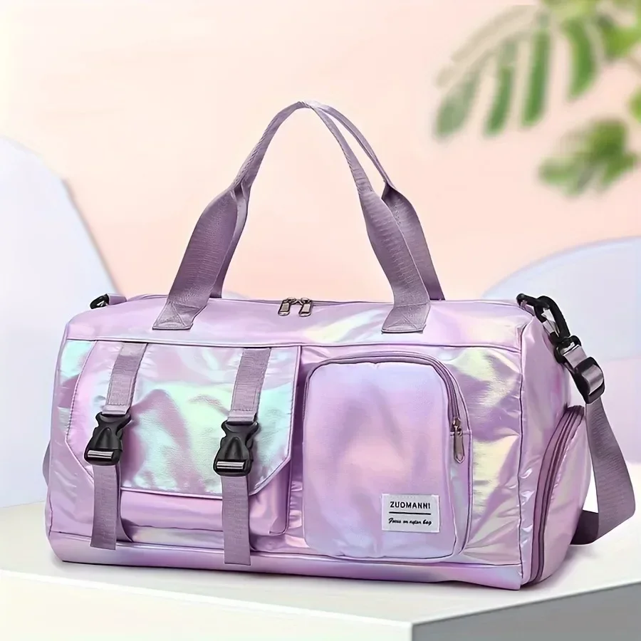 Bolsa de viagem de náilon feminina de grande capacidade, sacola de ginástica de fim de semana com compartimento para sapatos, bolsa versátil para esportes e fitness