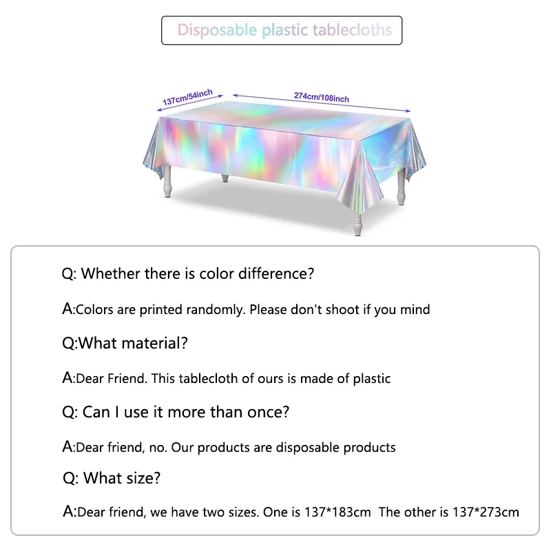1PCS เลเซอร์ Rainbow Theme ผ้าปูโต๊ะอลูมิเนียมวันเกิดงานแต่งงานตกแต่งผ้าปูโต๊ะแบบใช้แล้วทิ้งอุปกรณ์ตกแต่ง
