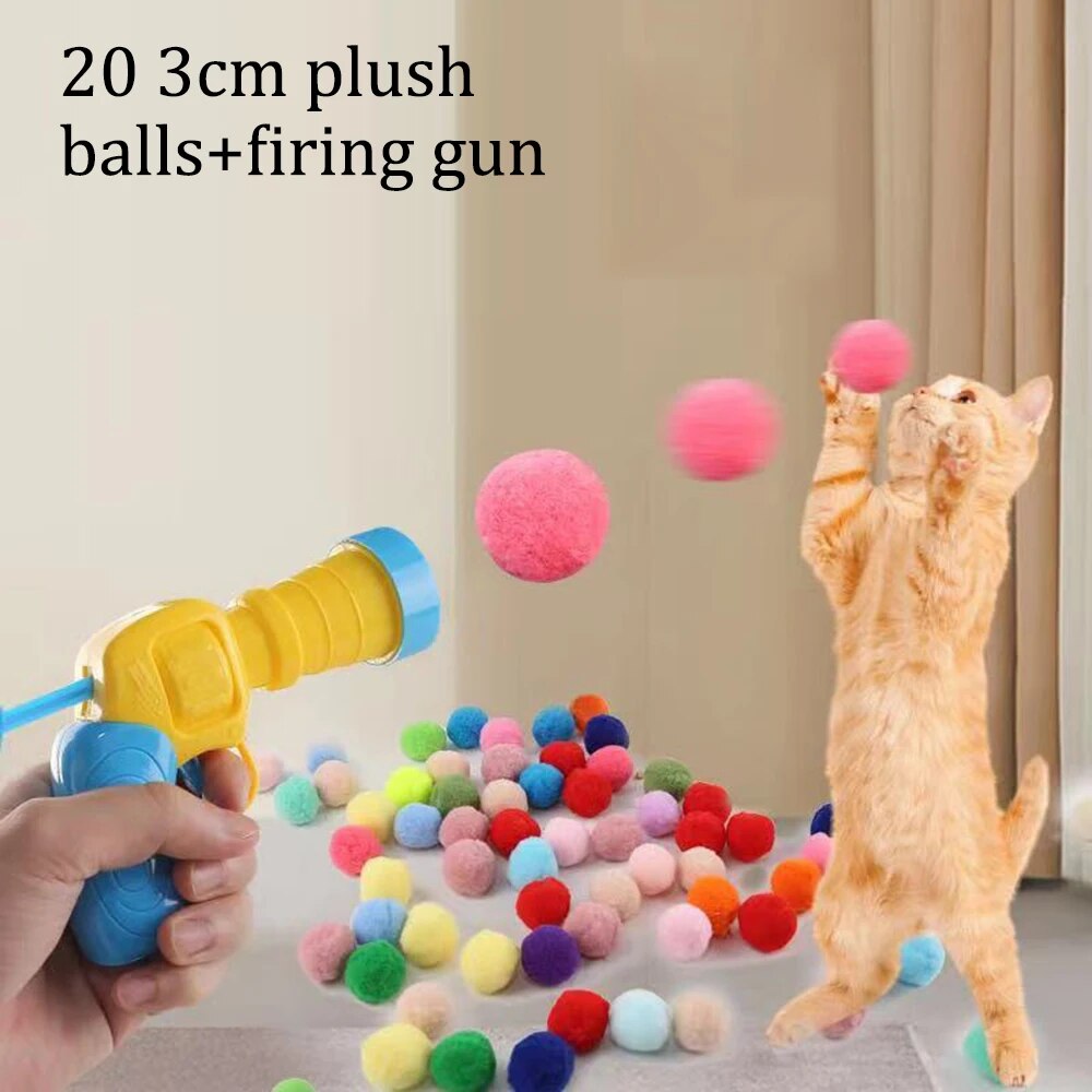 1 세트 고양이 장난감 대화 형 높은 재미 장난감 총 20PCS 봉제 공은 고양이를 놀리는 조용한 높은 바운스 공을 출시합니다