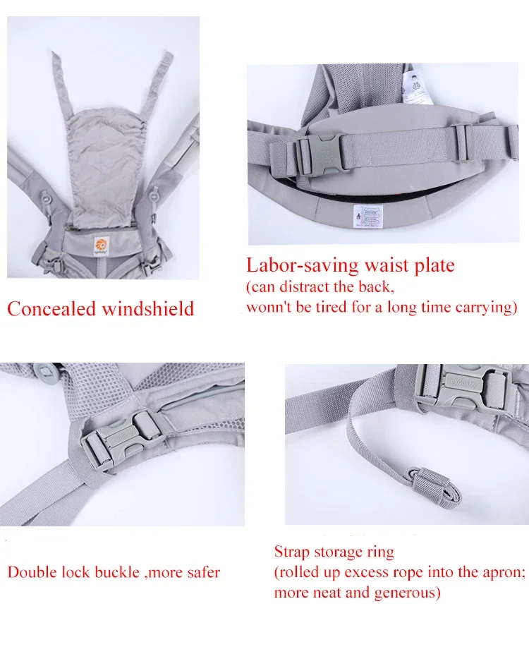 Egobaby-Sac à dos ergonomique respirant en coton Omni Baby Electrolux, support initié, ceinture à la taille, bretelles, 360