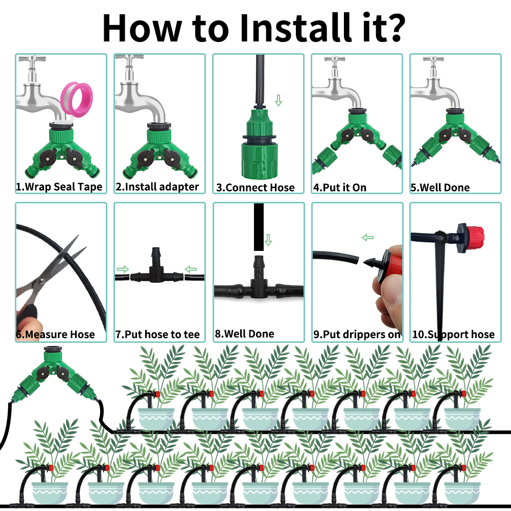 1/4สวนแบบหยด10-30ม. ชุดรดน้ำอัตโนมัติหัวฉีดสำหรับสวนบอนไซในฟาร์มและพืชผักเรือนกระจก