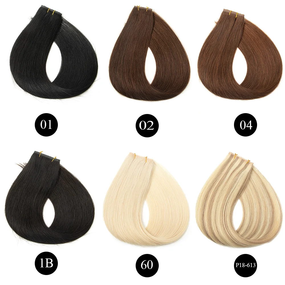 O dobro injeta extensões do cabelo humano da trama do furo de XO, 16 "-24", aba gêmea invisível, em linha reta natural, tração através do micro cabelo