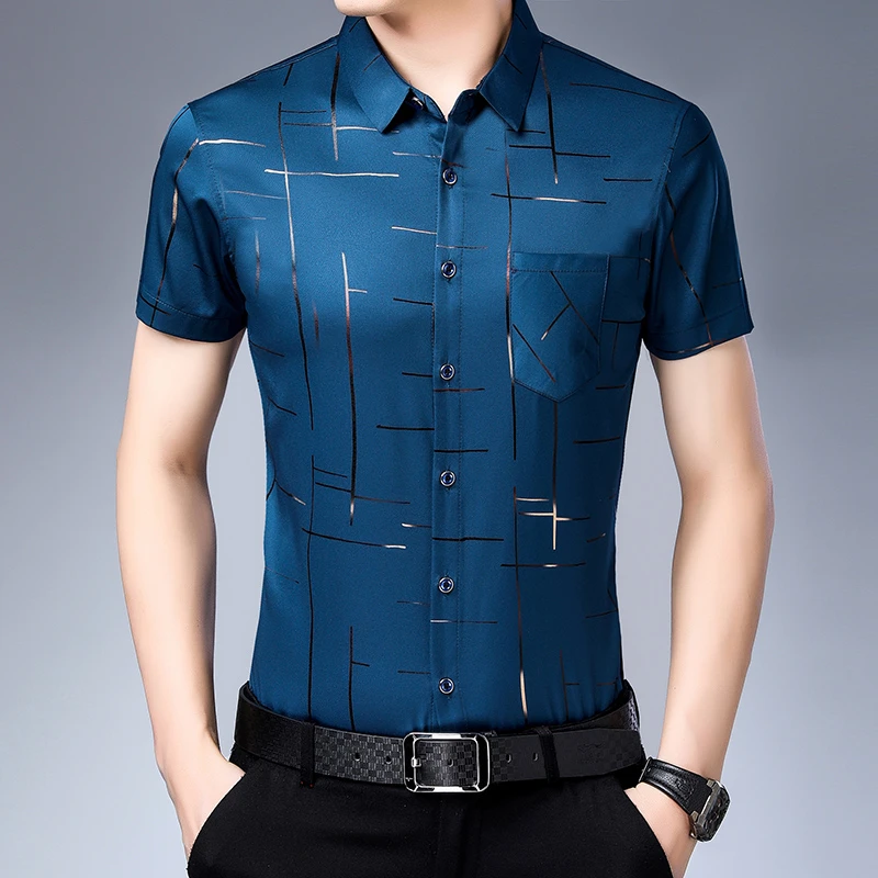 Neues Business-Casual-Kurzarmhemd für Herren ohne Eisen und knitterfreies Oberteil