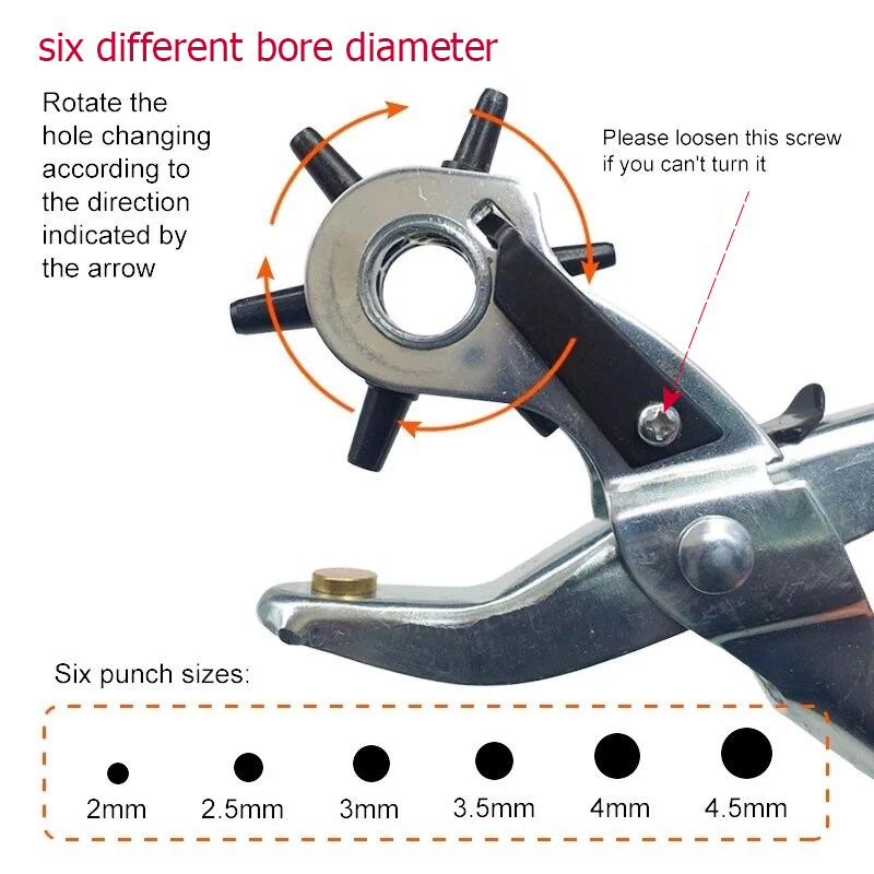 LMDZ Multi-Function Punch Pliers Round /Oval Hole Punching Pliers Leather Belt Hole Eyelet Puncher Revolve Sewing Machine