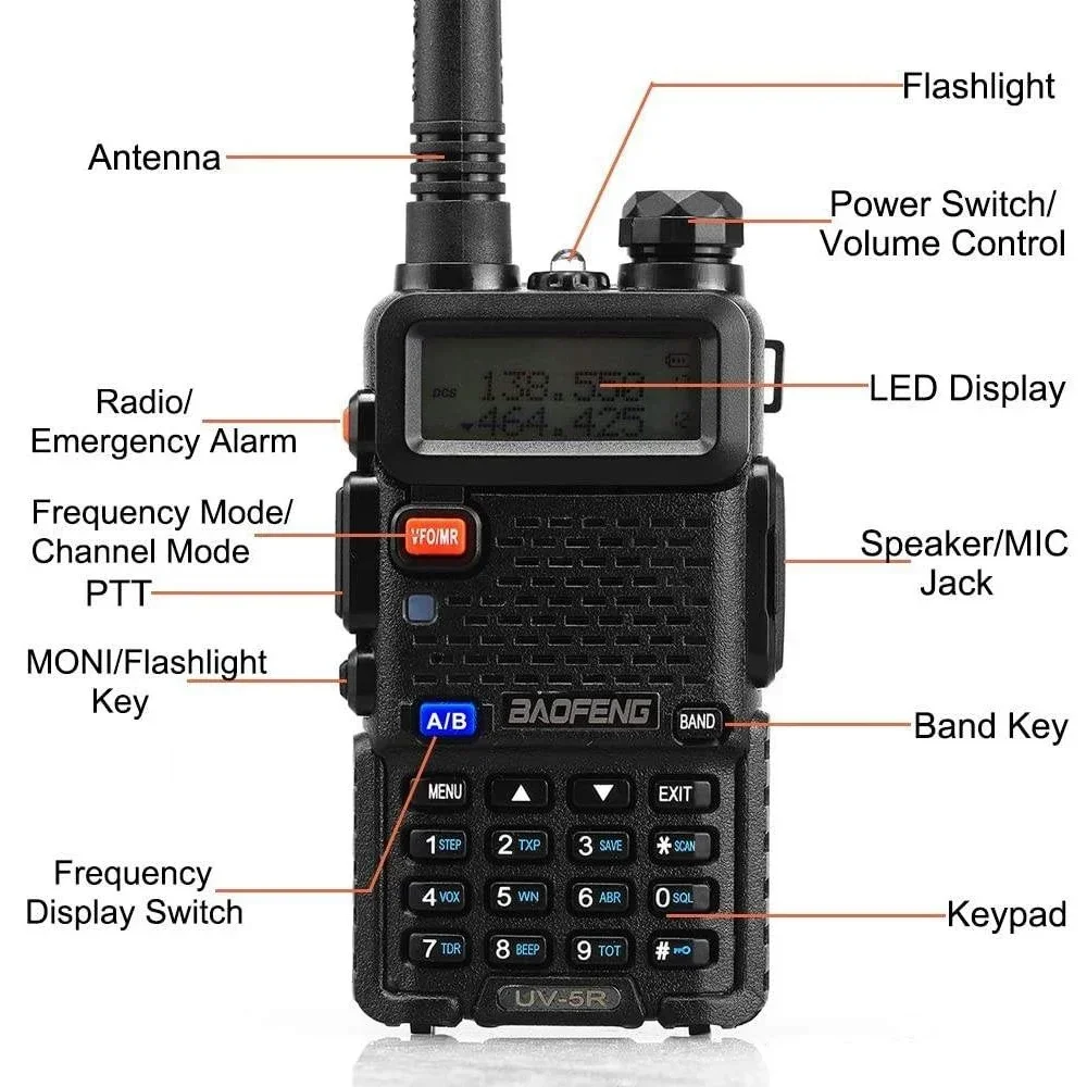 2pcs BAOFENG UV-5R 5W High Power Dual Band Two Way Radio Long Range Handheld Portable Walkies Talkies For Hunting
