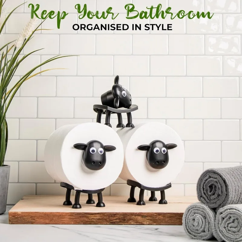 ​1/3PCS Funny Sheep Toilet Paper Holder 3D Printed Black Loo Roll Stand - Free Standing Bathroom Decor Humorous Gift for Home