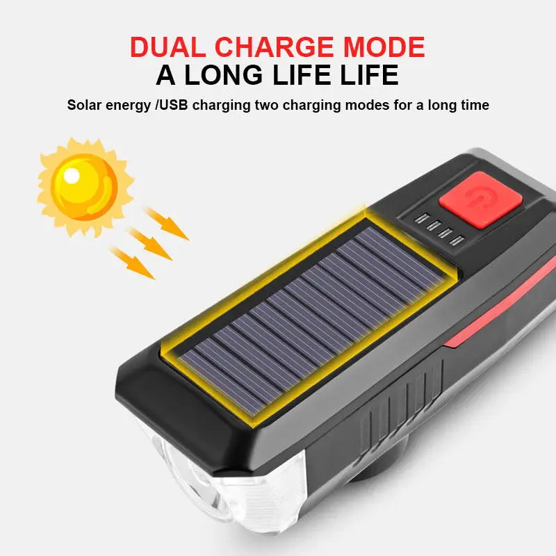 ไฟหน้าจักรยานเสือภูเขาพร้อมแตรไฟจักรยานชาร์จไฟได้แบบ USB ชาร์จไฟได้ MTB