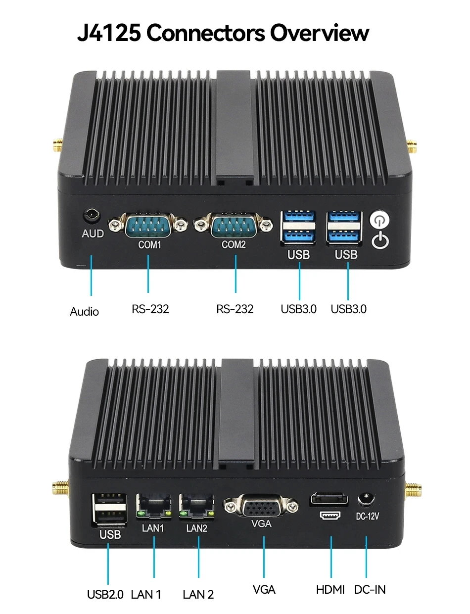 Helorpc Industrial Mini PC with Inter i3 i5 Celeron Processor Support WIN10 Linux RS232 WiFi with 4xUSB 1xHDMI 1xVGA Computer